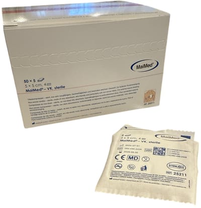 MaiMed non-woven steriele gaascompressen 5cm x 5cm per 5 stuks steriel verpakt 50x5