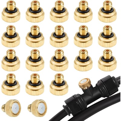 Daity 20-pack - Lagedruksproeiers - 3/16 sectie Koele mist Kraanwater beschikbaar Bevochtiging Tuinieren Stofverwijdering Koelspray - Messing sproeier voor tuinkoelsysteem 0,012" (0,3 mm)
