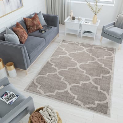 Tapiso Lazur Vloerkleed Woonkamer Slaapkamer Donkergrijs Design Woonsfeer Interieur Modern Marokkaanse Trellis Duurzaam Hoogwaardig Tapijt Maat - 120 x 170 cm