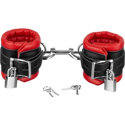 Rimba - Luxe Leren Handboeien Gevoerd - Zwart/Rood