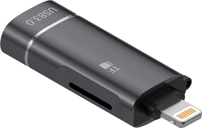 8-Pin naar USB 3.0 + Micro SD (TF) kaartlezer adapter kabel - geschikt voor Telefoon en Laptop - geschikt voor Lightning - zwart