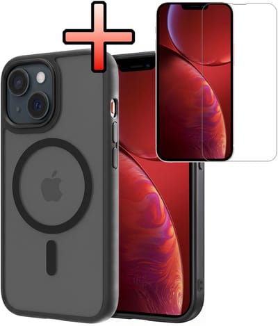 Hoesje - Met Screenprotector - Geschikt voor Apple iPhone 14 - Magsafe Compatible - Sterk & Shockproof - Back Cover - Shock Proof Case - Telefoon Hoes - Zwart