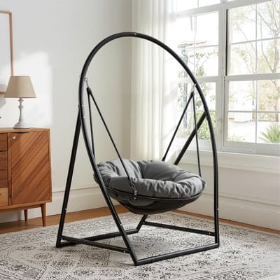 Hangstoel met Frame - Hangschommel tot 150 kg - Voor Binnen & Buiten - met Stalen Standaard en Zit en Kussen - XXL