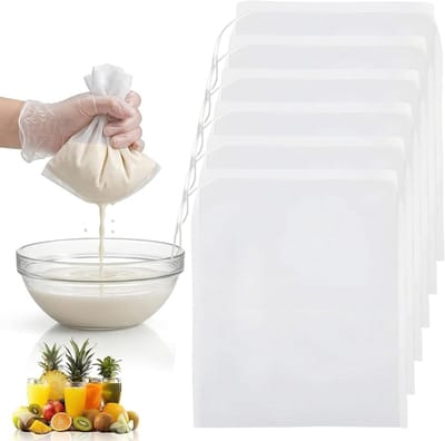 6 Herbruikbare Notenmelkzakken 30x20 cm - Fijnmazig Filterdoek voor Kaas, Sap en Groenten, Wasbaar en Duurzaam
