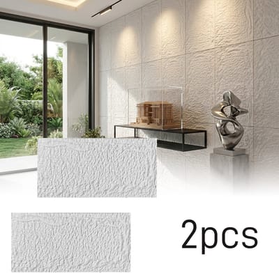 Froadp 2 stuks Plaatwerk met rotslook, 120 x 60 cm, 5 cm dik wandpanelen, PU-wandbekleding Zuiver wit