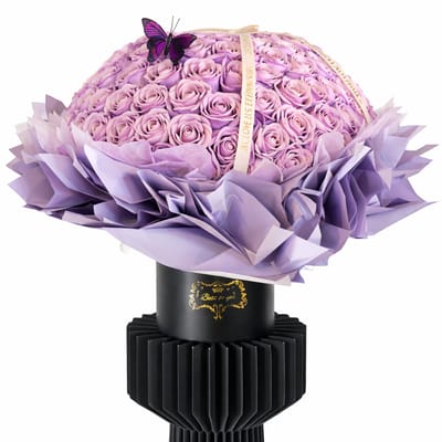 La Roselle Amsterdam Kunstbloemen Rozenbox 200 rozen- Geurende Paarse/lila Boeket