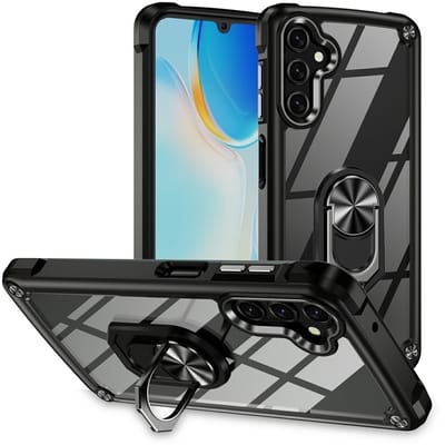 Coverup Hoesje - Geschikt voor Samsung Galaxy A17 Hoesje - Coverup ShockProof Transparant Ring Kickstand Back Cover - Zwart