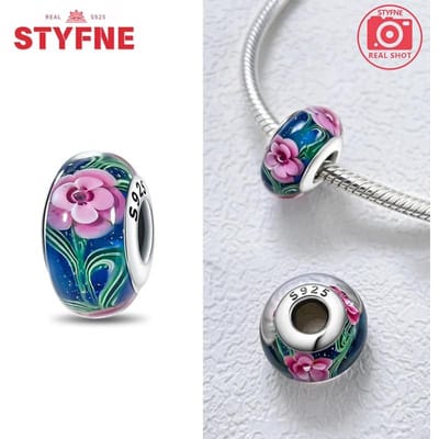 Koper Kleurrijk Bloemvorm Serie Murano Glas Kralen Luxe Bedel Past Originele Armband Murano Glas DIY Ambacht Dames Sieraden Cadeau Keuze gray