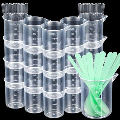 Set van 20 Epoxyhars Plastic Bekers van 100 ml met 10 Roerstaafjes en 10 Pipetten, Nauwkeurige Meetbekers voor Ambachten, Gieten en Sieraden Maken