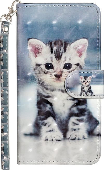 LuxeBass Boekhoesje met print geschikt voor Apple iPhone 14 - Cute Kitten gsm hoesje - telefoonhoes - telefoonhoesjes