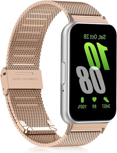 Stijlvolle en ademende vervangarmband voor Galaxy Fit 3 - Woven RVS Mesh Horlogeband in Roségoud voor Mannen en Vrouwen