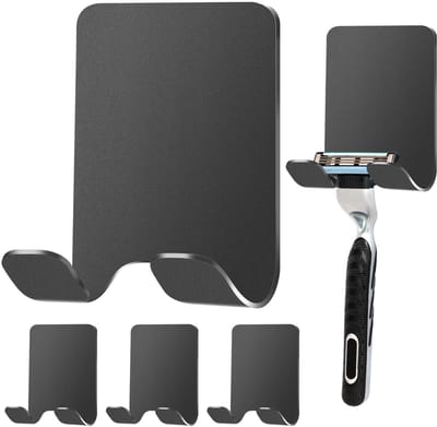 Dailygoods - Scheerapparaathouders - Zelfklevende Haak - Roestvrij staal - Zwart - Waterdicht - Voor badkamer en keuken - 4 stuks