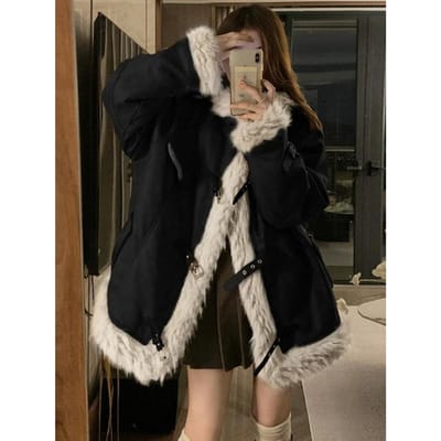 Vintage Jassen voor Dames Staande Kraag Warm Verdikt Pluizig Design Losse Jassen Winter Streetwear Luie Stijl Kleding XL