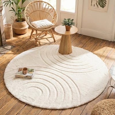 Fraai Rond hoogpolig vloerkleed - Carvy Arches Crème - Ø 80cm