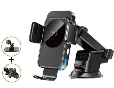 Telefoonhouder Auto - Dashboard, Voorruit en Ventilatie - GSM Houder Auto - Zuignap en Ventilatierooster Klem - Autohouder 15W Draadloze Oplader - Automatisch Gravity Klem - Autohouder Draadloos lader