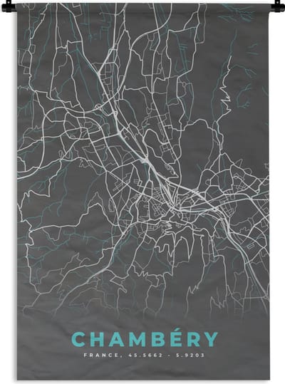 Wandkleed - Wanddoek - Chambéry - Plattegrond - Kaart - Stadskaart - Frankrijk - 120x180 cm - Wandtapijt