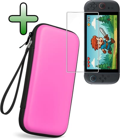 Hoesje Geschikt voor Nintendo Switch 2 Case Hoes Hard Cover Koord Met Screenprotector - Bescherm Case Geschikt voor Nintendo Switch 2 Hoes - Roze