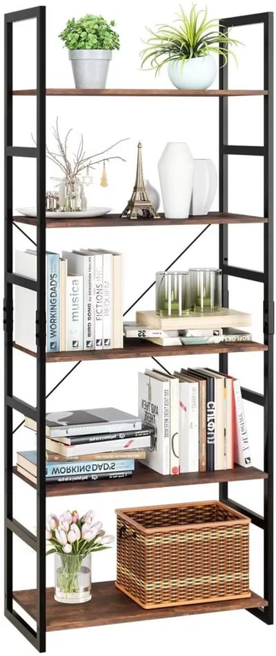 Industriële Ladderplank - Boekenkast - Ladekast - Opbergkast - Vintage Boekenplank voor Opruimen - Opslag voor Kantoor, Badkamer & Woonkamer - 5-planken - 60x30x165 cm