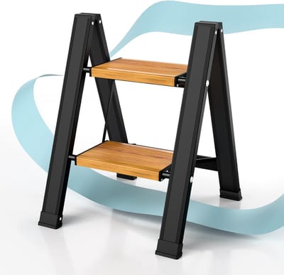 Famanu – Aluminium huishoudladder met 2 treden antislip treden ideaal voor kantoor garage en thuisgebruik