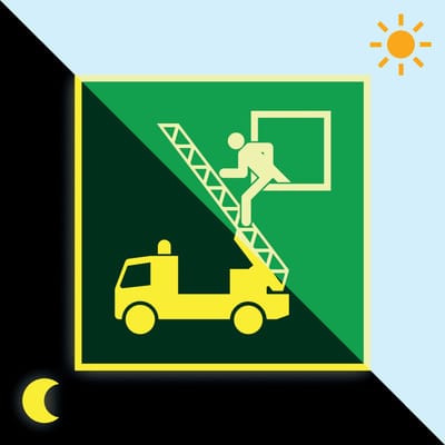 Extra lichtgevend redding uitgang raam bord - kunststof 200 x 200 mm