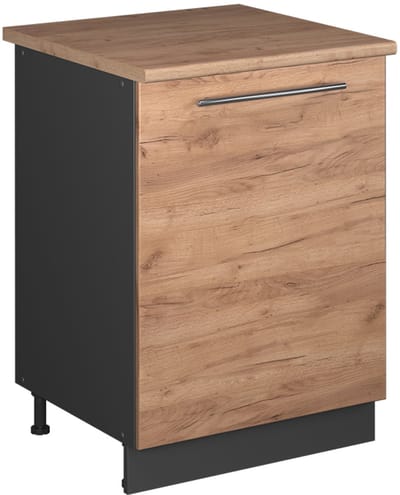Vicco Keukenonderkast Fame-Line, Goudkleurig Eiken/Antraciet, 60 cm 1 deur met werkblad