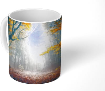 Mok - Koffiemok - Bos - Mist - Herfst - Mokken - 350 ML - Beker - Koffiemokken - Theemok