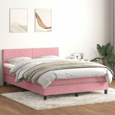 vidaXL - Boxspring - met - matras - fluweel - roze - 140x210 - cm