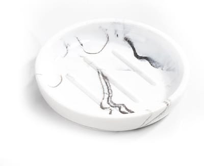 Ronde zeepdispenser van 11,5 x 10 cm van resin met marmerstructuur, antislip stickers voor badkamer en keuken