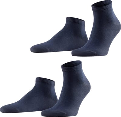 FALKE Happy 2-Pack kort eenkleurig katoen multipack sneakersokken enkelsokken heren blauw - maat 43-46