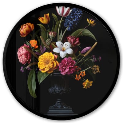 Poster in lijst Rond - Fotolijst 40x40 cm - Posters - Lente - Bloemen - Klassiek - Vaas - Ronde posterlijst zwart - Decoratie - Wanddecoratie woonkamer - Muurdecoratie slaapkamer