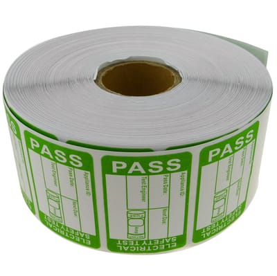 BeMatik - Rol van 1000 zelfklevende etiketten elektrische veiligheidstest 38x25mm