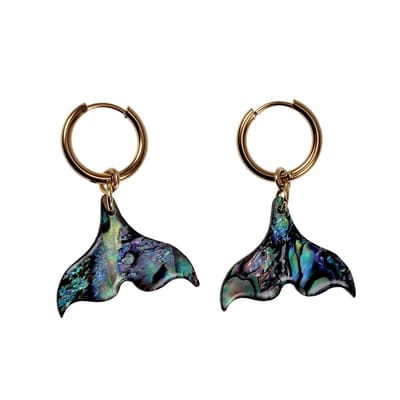 ∅16mm Oorbellen Dames - Bungelen Oorbellen - Abalone Schelp - Verguld RVS - Oorringen met Zeemeerminstaart Hanger