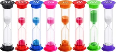 Zandloperset voor kinderen - 8 stuks met verschillende tijden, ideale timer voor tandenpoetsen, spelletjes en keukenactiviteiten