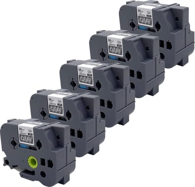 DULA Brother Compatible label tape- Tze-165 - 5 cassettes - Brother P-Touch - Wit op transparant - 36mm x 8m
