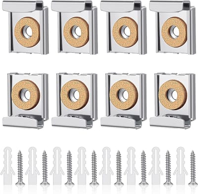 Wandspiegelhouders - Spiegelklemmen - Spiegels Bevestigen - In hoogte verstelbaar - 8 stuks - Zilver