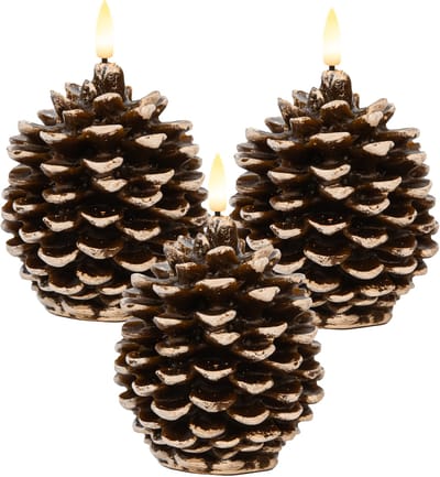 Anna's Collection LED dennenappel kaars - 3x - bruin - 10 x 8.5 cm - met timer
