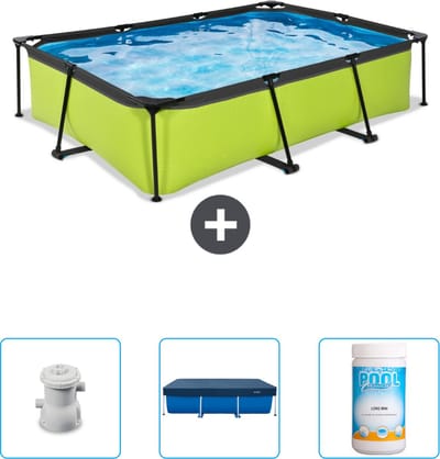 EXIT Rechthoekig Lime Frame Zwembad - 300 x 200 x 65 cm - Inclusief Pomp - Afdekzeil - Chloor - Nu extra voordelig