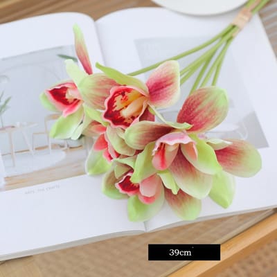 Zijden Boeket Cymbidium orchideeënboeket – 39 cm hoog – 18 stelen - doe-het-zelf boeket – DIY – alle kunstbloemen los geleverd – Lente – multi color – Kunstbloemen - nep bloemen - nepbloemen - kunstplanten Wit Groen