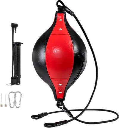 Bokszak Bal - Dubbele Punch Bal - Training Fitness - Elastisch Dubbel Koord - 12cm Breed - Rood Zwart