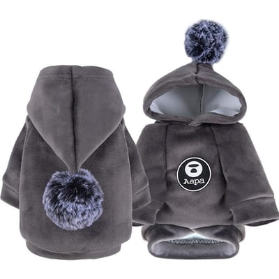 Huisdierkleding voor honden en katten: fleece jas met capuchon, geschikt voor het vangen van katten met haarballen, winterjas voor kleine en middelgrote honden en katten, coole pyjama voor chihuahua's XS black