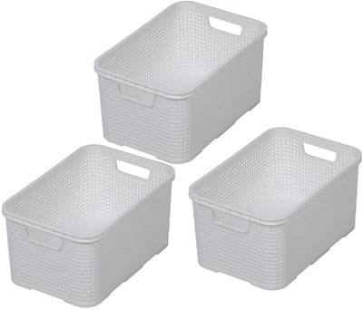 Unyqoos® Stijlvolle Rotan Uiterlijk Opbergmanden, Set van 3, Middelgroot, BPA-vrij Kunststof, Wit, 10L Capaciteit