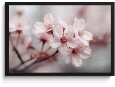 Poster in lijst - Fotolijst 60x40 cm - Posters - Bloesems - Meeldraden - Geel - Wazig - Posterlijst zwart - Decoratie - Wanddecoratie woonkamer - Muurdecoratie slaapkamer