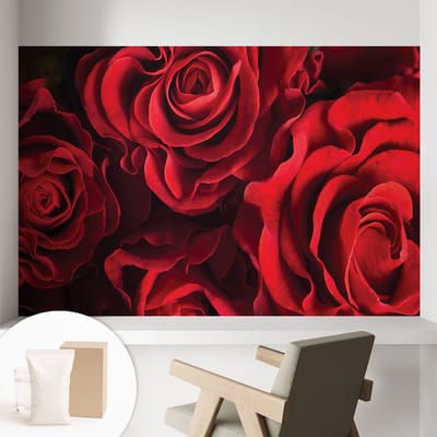 Coloray Behang - Rode rozen Wanddecoratie - 104x70 cm - Rood Behang - Voor liefhebbers van romantische bloemenmotieven - Behang Voor de slaapkamer, woonkamer en hal - Muurbehang Bloemen en planten