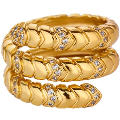 Luxe Zirconium Slang Ring Voor Vrouwen Verguld Roestvrij Staal Geometrische Ring Hypoallergeen Bruiloft Kerst Sieraden Cadeau beige