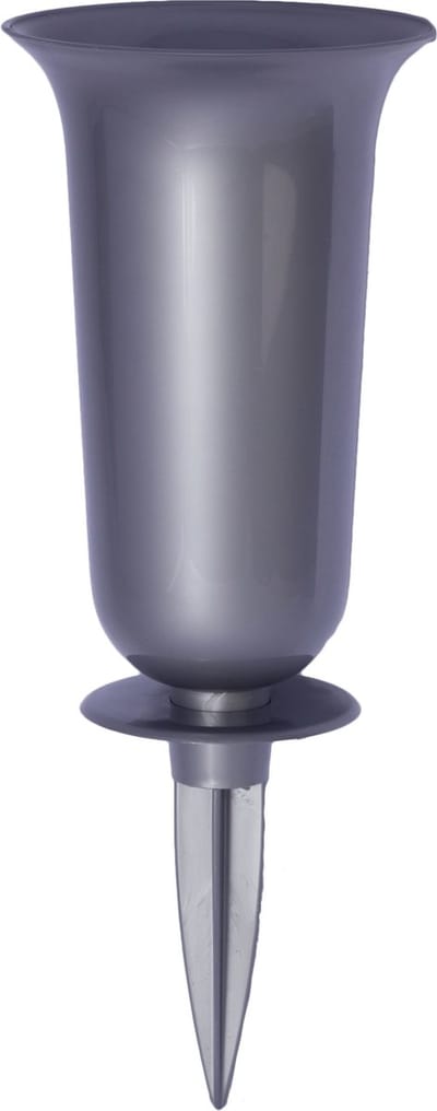 Form Plastic Grafvaas - kunststof - zilver - H32 cm - decoratie - bloemenvaas voor herdenkingsplaats/kerkhof - kelk op prikker