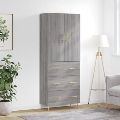 vidaXL - Hoge - kast - 69,5x34x180 - cm - bewerkt - hout - grijs - sonoma - eikenkleurig