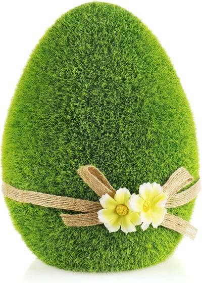 Groen keramieken sierfiguur - Paasei met bloemen en strik - 18 cm - Perfecte paasdecoratie