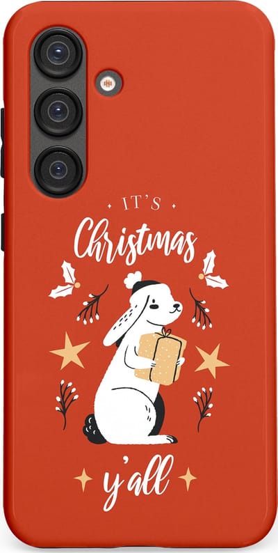 Casetastic hoesje geschikt voor Samsung Galaxy S25 - Dubbellaagse bescherming - Kerst Konijntje Flappie - Fashion Case - Terracotta