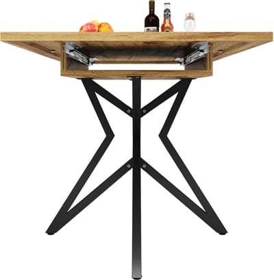 Notenlook MDF Uitschuifbare Eettafel Metalen Onderstel 120-160x80cm Voor 6-8 Personen
