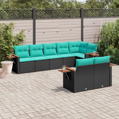 vidaXL - 8-delige - Loungeset - met - kussens - poly - rattan - zwart